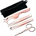 Jovitec Fake Eyelashes Applicator Tool, Slant Tip Hair Tweezers, Eyebrow Tweezers Eyebrow Scissors, 4 Pieces with Black Velvet Bag (Rose Gold)