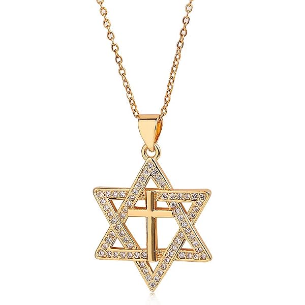 10k Rose Gold Jewish Star Of David Pendant With Diamond Cross - High Polish Charm - View #4