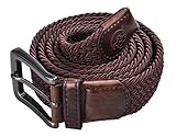 Anmengte Men Fabric Woven Reversible Elastic Stretch Braided Multicolor Buckle Leather Belt (One Size, Coffee)