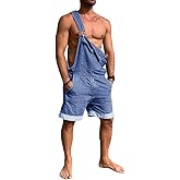 Karlywindow Mens Denim Bib Overall Shorts Loose Fit Summer Walk Shorts Above Knee Length Shortalls Jumpsuit Rompers