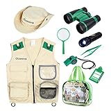 Glonova Kids Explorer Kit for Boys Girls, Adventure Exploration Kit for Halloween Dress up with Washable Safari Costume Vest, Binoculars, Magnifying Glass, Safari Hat