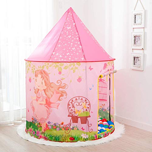 Anyshock Kids Large Tent, Princess Castle Play Tent Girls Pop Up Baby Toys Dollhouse Outdoor and Indoor Playhouse Tent for 1-8 Years Old Kids Boy Toddler Infant (No Balls&LED Light,Princess Pink)