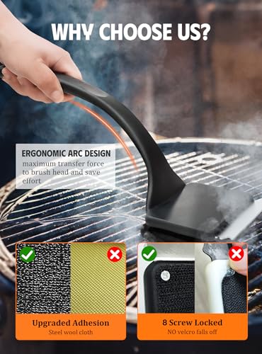 MEKER Grill Brush Bristle Free, Grill Cleaner Brush with 5 BBQ Replacement Head for Cast Iron, Stainless Steel Grates, Safe Grill Scraper Outdoor BBQ Grill, Black
