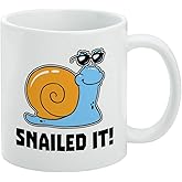 Snailed It Snail Nailed Funny Humor Ceramic Coffee Mug, Novelty Gift Mugs for Coffee, Tea and Hot Drinks, 11oz, White