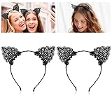 ETEREAUTY Lace Cat Ear Headbands for Party Christmas Gifts Costume 2 Pieces