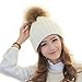 FURTALK Womens Girls Winter Fur Hat Real Large Raccoon Fur Pom Pom Beanie Winter Hats