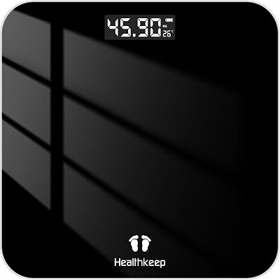 Personenwaage, Körperwaage mit Hochpräzisions-Sensoren, Personen Digitalwaage mit Step-On-Technik, Gewichtswaage aus Sicherheitsglas, Schwarz (260 schwarz 202403)