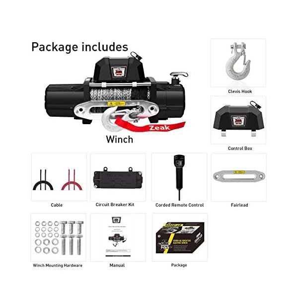 ZEAK 12000 lb Electric Truck Winch DC Synthetic Rope, Waterproof Off