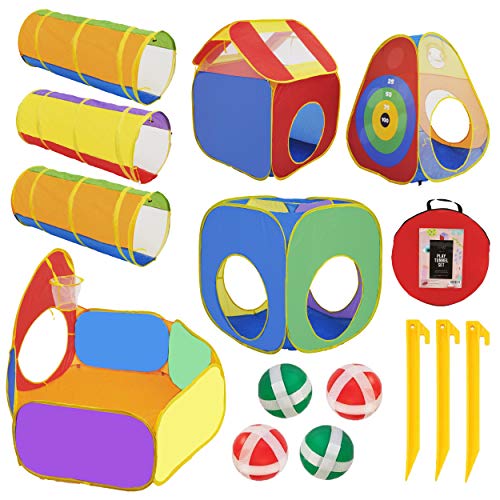 7 Piece Kids Ball Pit Play Tunnel for Kids Tunnel with 4 Dart Balls