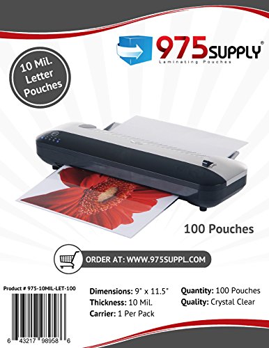 975 Supply10 Mil Clear Letter Size Thermal Laminating Pouches, 9 X 11.5 inches, 100 Pouches