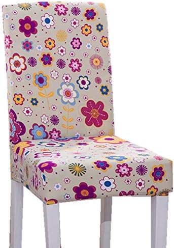 FamyFirst Stretch Dining Room Chair Covers for Kids Nursery Room Flower Printed Cartoon Chair Protector Removable Washable Short Seat Covers Slipcover Set of 4 Beige