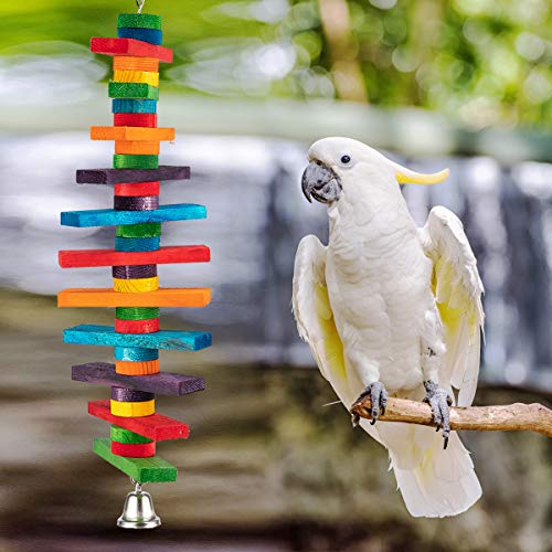 MEWTOGO 2Pcs Bird Toys Parrot Toys with Multicolored Natural Wooden