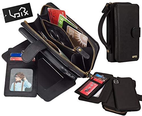 Urvoix for iPhone Xs Max Case, 2 in 1 Premium Leather Wallet Multi-Functional Handbag Detachable Magnetic Cover with Clutch Strap Zipper Flip Card Holder for iPhone Xs Max(6.5-inch Screen), Black
