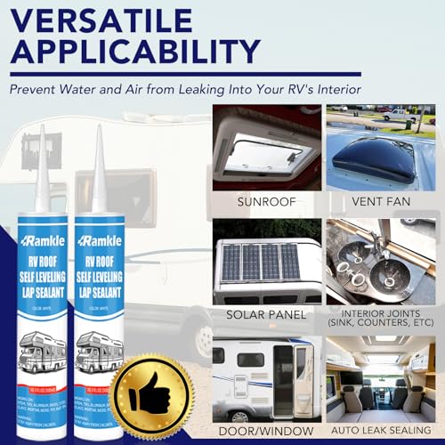RV Roof Sealant, 10 oz Self-Leveling Lap White, Camper & Trailer Roof Leak Repair, Caulking for RV Roofing Maintenance, 4 Pack