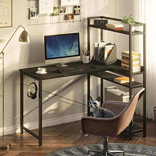 Rolanstar Computer Desk with Storage Shelves 47", Home Office Desk with 4Tier Reversible