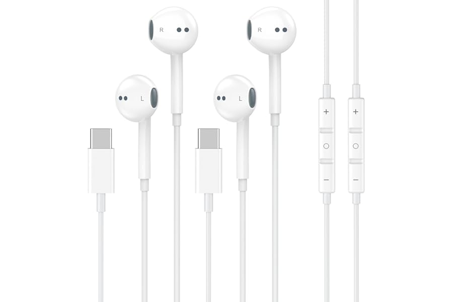 [Apple MFi Certified] USB C Headphones Wired for iPhone 17 16 15, 2 Pack Type C Earphones with Microphone & Remote Control No
