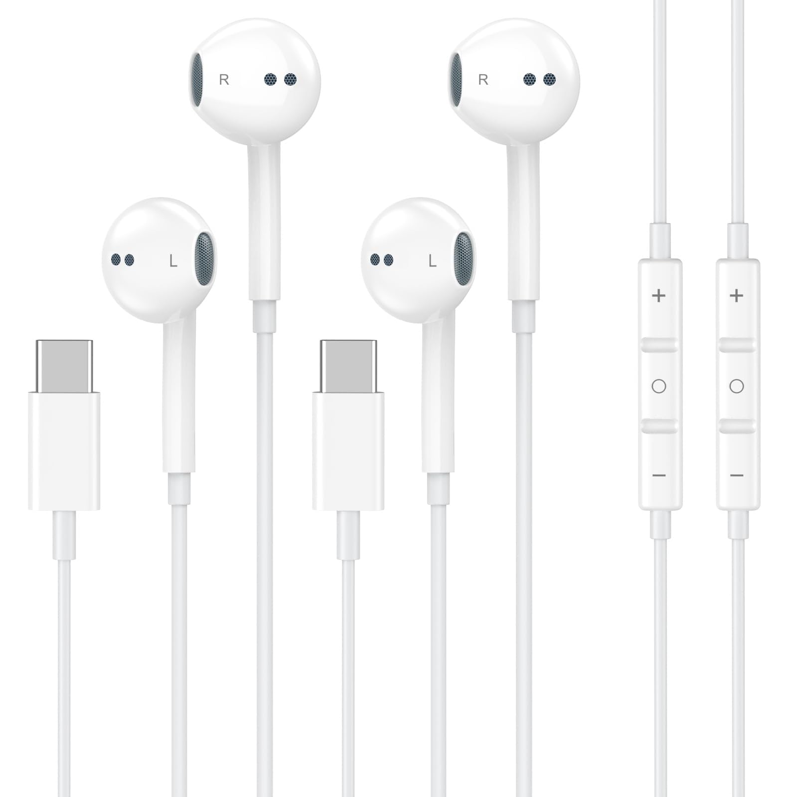 2 Pack [Apple MFi Certified] USB C Headphones Wired for iPhone 18 17 16 15 | Wired Earbuds with Microphone & Remote Control N