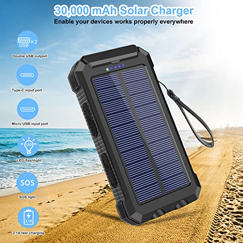 Solar Charger 30000mAH Portable Power Bank External Backup Battery Power Pack Charger with Dual
