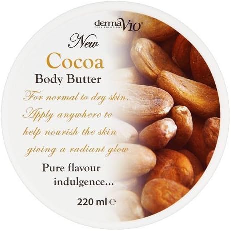 Derma V10 Cocoa Body Butter 220ml Hydrating Moisturising Rich Cream