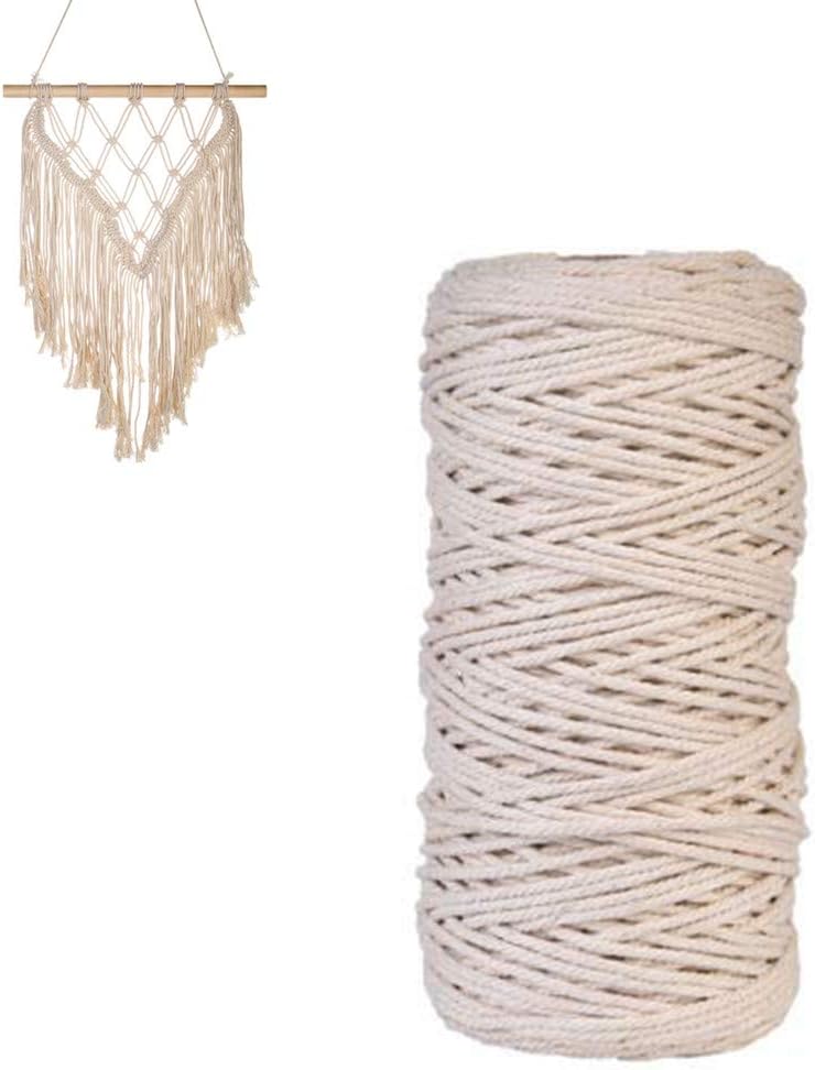 PDTO 3mm x 200m Macrame Cotton Cord DIY Twisted Cotton Rope for Craft Making Knitting Wall Hanging Decoration (Beige)