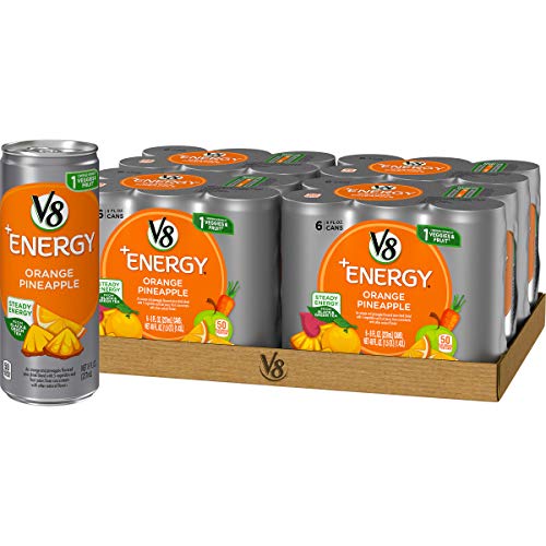 V8 +Energy, Healthy Energy Drink, Natural Energy from Tea, Orange Pineapple, 8 Fl Oz Can (6 Count (Pack of 4), Total of 24)