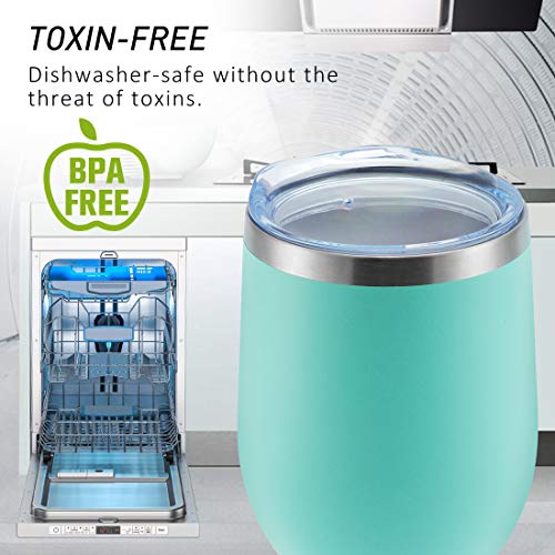 DOMICARE Insulated Wine Tumbler with Lid (1 Pack, Light Blue) - 12 OZ Stemless Double Wall Vacuum Traval Mug - Keeping Cold & Hot for Wine, Coffee, Cocktails, Drinks - Thumbnail 2