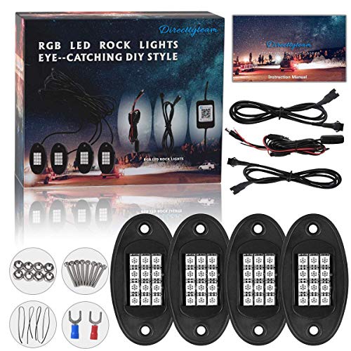 Directtyteam RGB LED Rock Lights Bluetooth Control, 12V 20W Multicolor Neon LED Light Kits IP68 Waterproof Timing Function Music Mode For JEEP Off Road Truck Car ATV SUV Motorcycle(4 Pairs) - Thumbnail 6