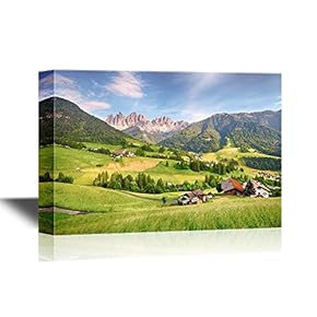 Watercolor Style Canvas Wall Art - Dolomites Alps Mountain Val Di Funes - Gallery Wrap Modern Home Art | Ready to Hang - 12x18 inches
