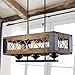 LALUZ Pendant Lighting for Kitchen Island, 3-Light Lantern Wooden Chandelier in Painted Black Metal with Clear Glass Shades & Hemp-Ropes, 24
