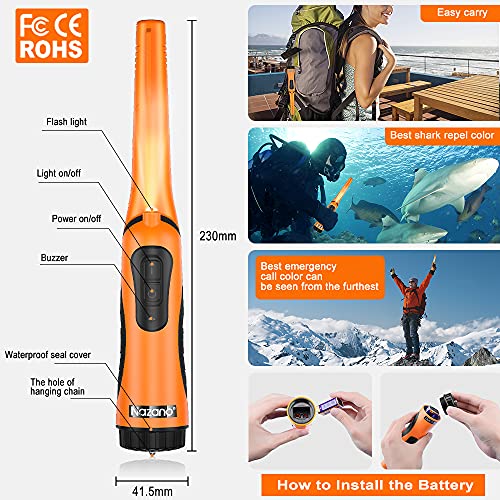 IP68 Waterproof Metal Detector Pinpointer, Ultra Sensitive 360-degree Searching Handheld Pin Pointer Wand with Spring Buckle Holster & LED Light+4 Free Batteries (Orange)