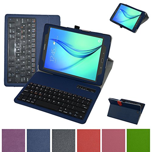 Tab A 9.7 Bluetooth Keyboard Case,Mama Mouth Coustom Design Slim Stand PU Leather Case Cover With Romovable Bluetooth Keyboard For Samsung Galaxy Tab A 9.7 T550 T555 P550 P555,Blue