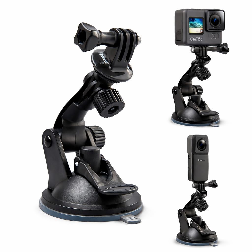 micros2u Car Suction Mount Holder compatible with GoPro Hero 13 12 11 10 9 8 7 6 5, Mini, DJI Osmo Go Pro and Other Action Cameras. Perfect for Car Windscreen or Window