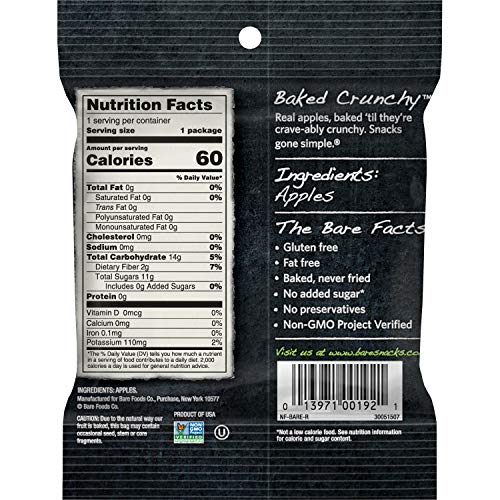 BARE BAKED CRUNCHY APPLE CHIPS, FUJI & REDS, GLUTEN FREE, 0.53 OUNCE(PACK OF 24)