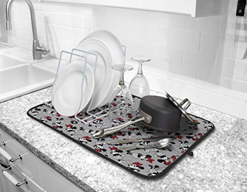 Best Brands Disney Kitchen Dish Drying Mat - Ultra Absorbent Reversible Microfiber Drying Mat-Soft Surface for Air Drying Dinnerware, Delicate Crystal and Stemware, Pots, Pans, 16 x 18 in, Minnie Grey