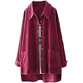 Minibee Women's Corduroy Shirt Jacket Shacket Button Down Long Sleeve Oversized Blouse Coats with Pockets