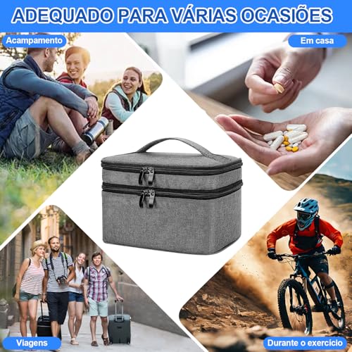 Organizador de Bolsa de Remédios de Viagem, Bolsa de Remédios com 2 Compartimentos, Organizador de Medicamentos Armazenamento, Estojo para Transporte de Esmalte