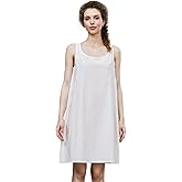 BEAUZSUZSANA 100% Washed Cotton Long Slip Dress Wide Strap Full Slip for Under Dresses Comfy Sleep Dress