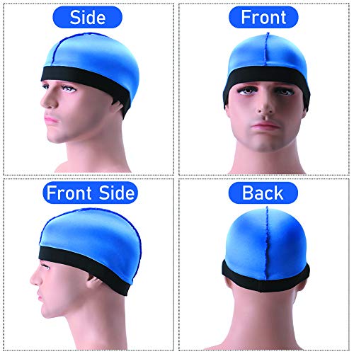 3 Pack Silky Stocking Wave Cap Sleep Cap Shower Cap Durag Base Dome Cap for Men,Colors B2 - Thumbnail 3