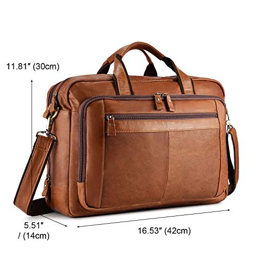 BAIGIO Men's Leather 17" Laptop Business Briefcase Shoulder Tote Bag Portfolio Satchel Lawyers Briefcases for Men (Tan-2) - Thumbnail 2
