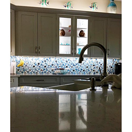 Sea Blue Green Glass Stainless Steel Tile White Kitchen Bath
