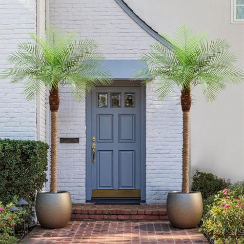 ZEEOZE 240 cm Artificial Phoenix Palm Tree Tall Artificial Palms with 18 Leaves Adjustable Artificial Plants Phoenix Palm for Outdoors Patio Swimming Pool Home Office Living Room Garden (2 Pcs, 240 cm
