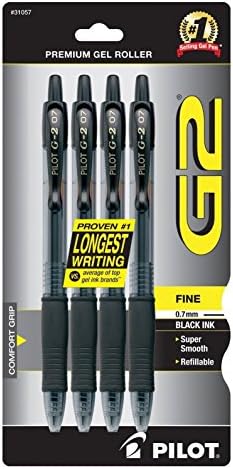 AZUM Pilot G2 Retractable Gel Ink Roller Ball Pens, Fine Point, Black Ink 4 ea