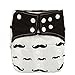 Sigzagor AIll In One Night AIO Cloth Diaper Nappy Sewn In Charcoal Bamboo Insert Reusable Washable (Mustache)