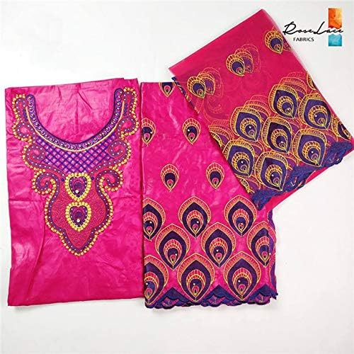 Laliva Beaded Embroidered Bazin Riche with Net Blouse Collar Design African Beads and Stones Wedding Laces for India Women Party Basin - (Color: as Picture)