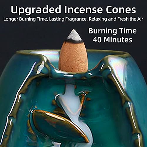Walking Hero Family Ceramic Backflow Incense Holder Waterfall Incense Burner, with 30 Sandalwood Backflow Incense Cones + 140 Incense Stick, Burn for 40 Minutes,Aromatherapy Ornament Home Decor（Blue）