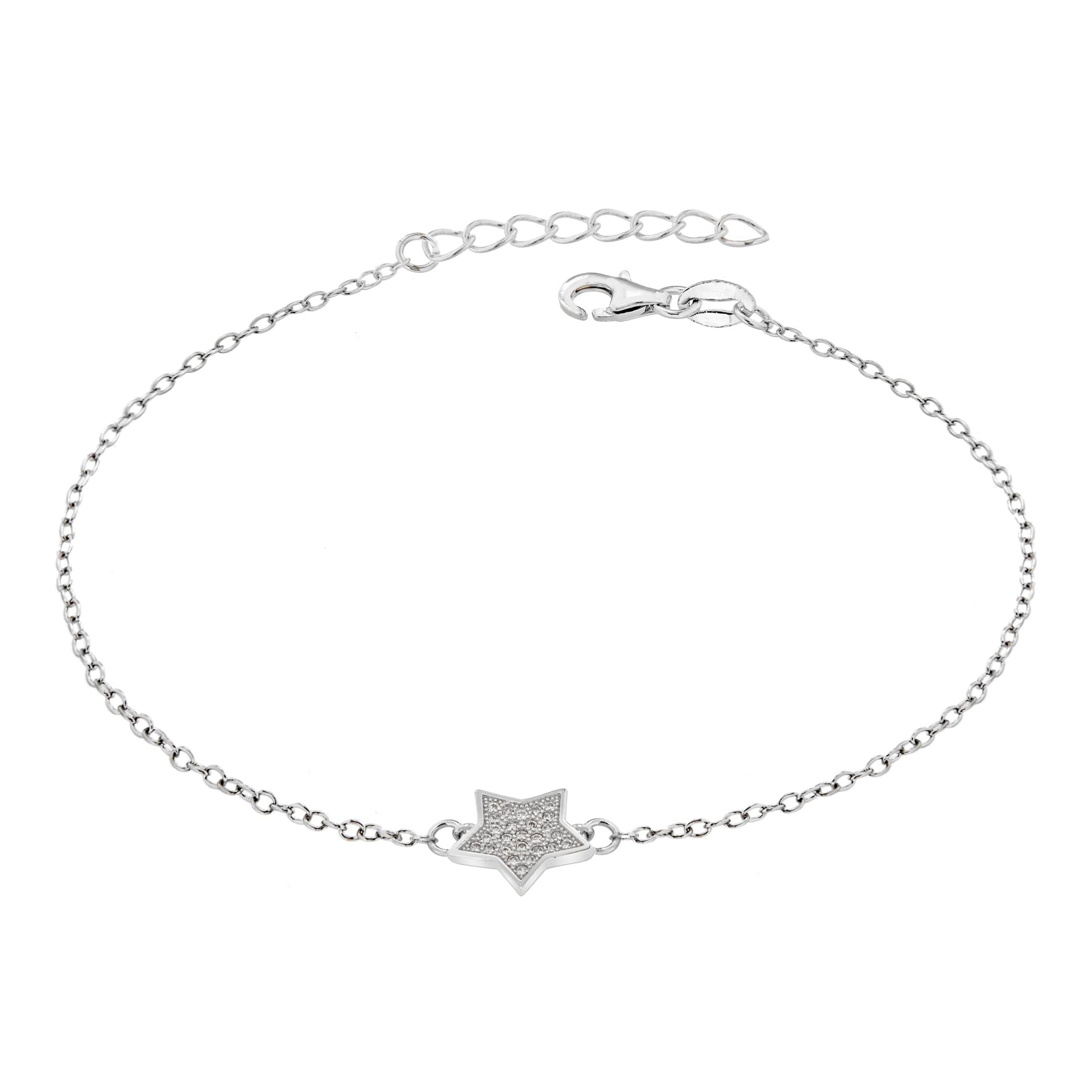 Tuscany Silver Women's Sterling Silver Rhodium Plated Cubic Zirconia Star Bracelet of 19cm/7.5"