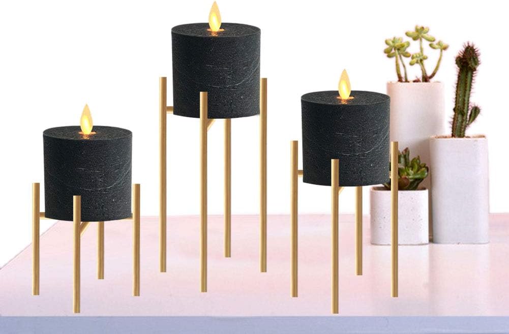 smtyle Pillar Gold Candle Holders Set of 3 Candelabra Ideal for Pillar LED Candles 4 Lines with Iron: Home & Kitchen