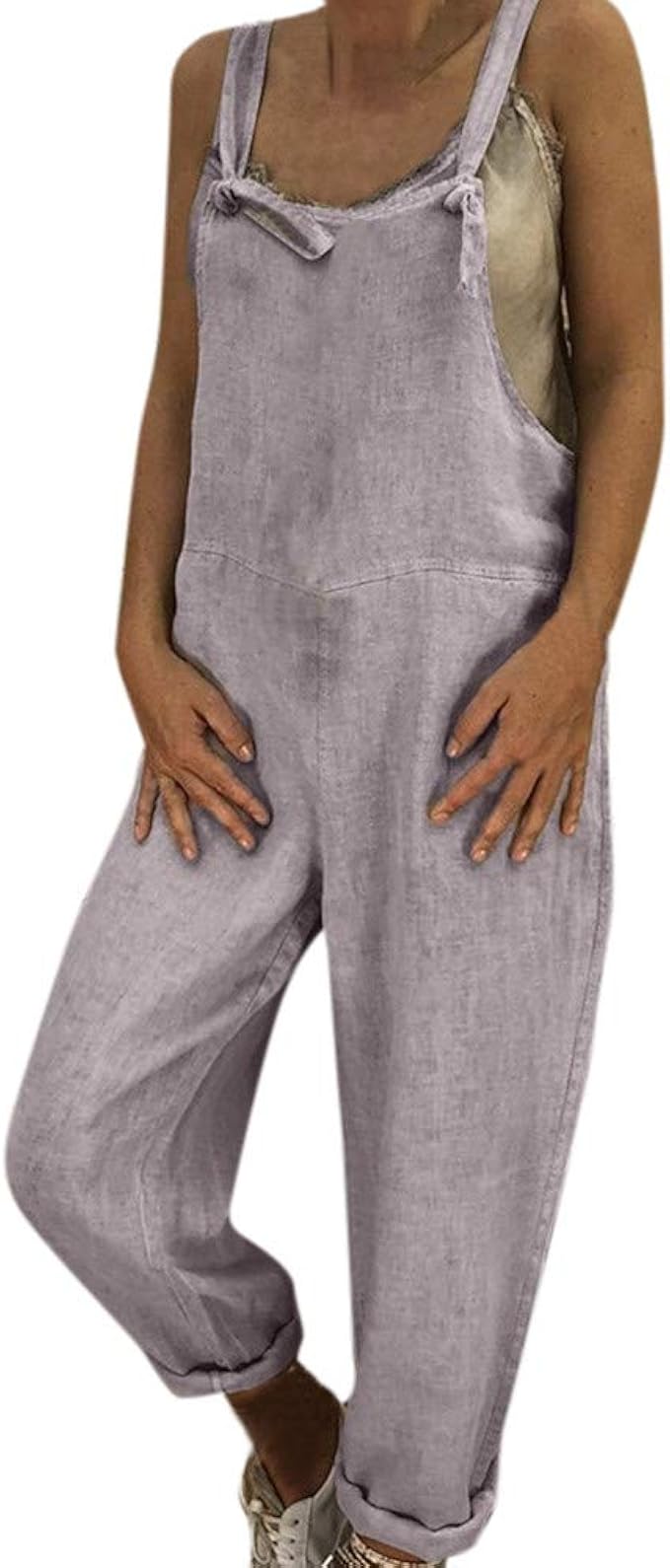 Jumpsuit Damen Sommer,Leinen Lose Taste, Einfarbiger äRmelloser Overall