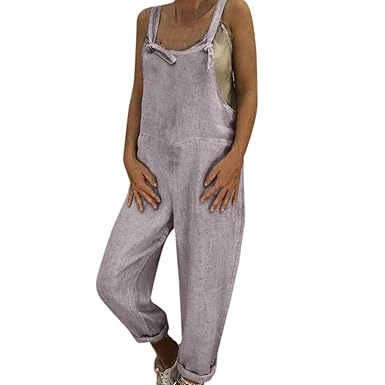 SHOBDW Herbst Damen Einfach und Stilvoll Nachgemachte Baumwolle Leinen Overall Latzhose Pluderhosen Mode Youth Frauen Mädchen