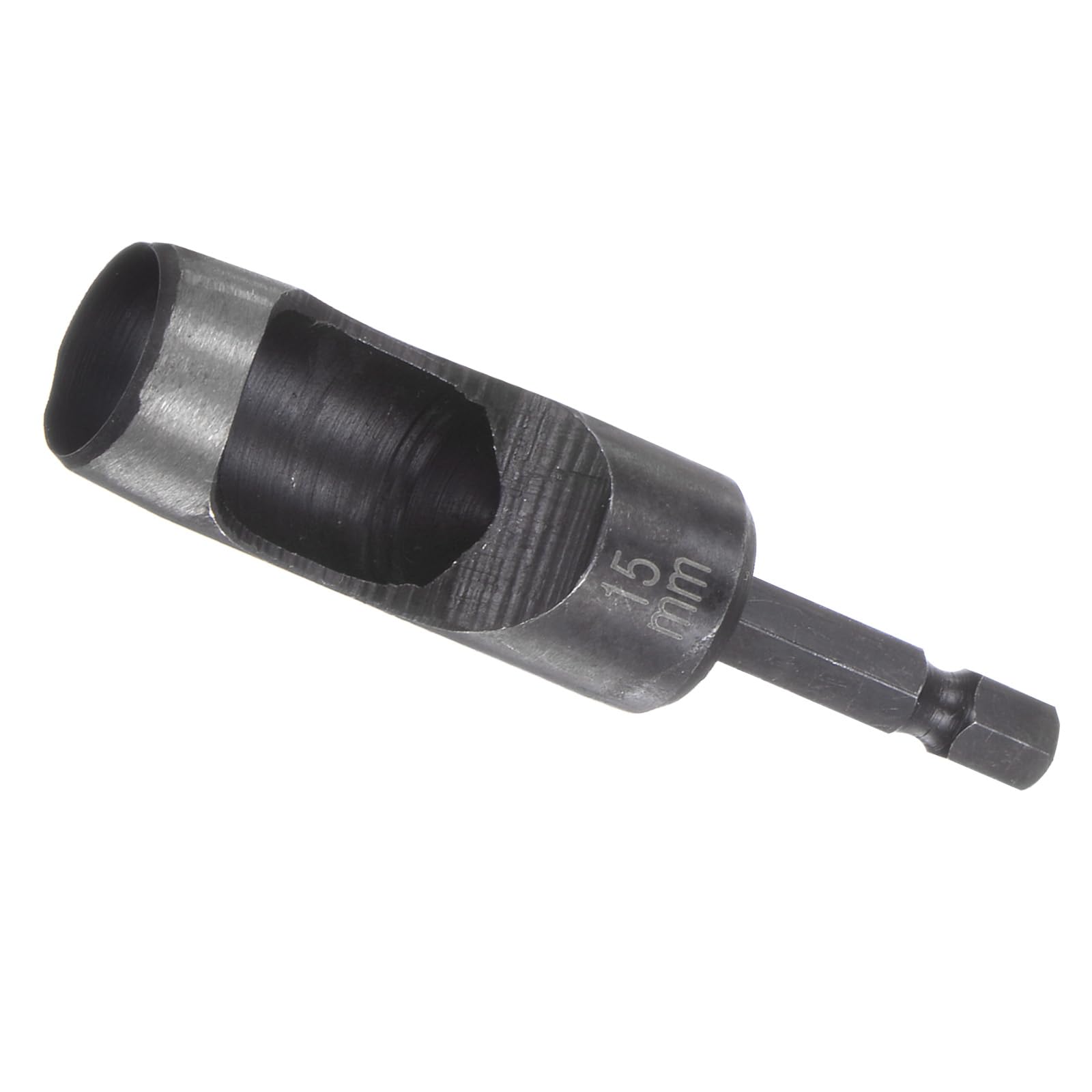 Kozelo Leather Hole Punch Tool - [15mm x 1/4" Shank] Extension Hex Shank Drill Bit Carbon Steel Hollow Puncher for Fabric Leathercraft Belts Use, 93mm Length